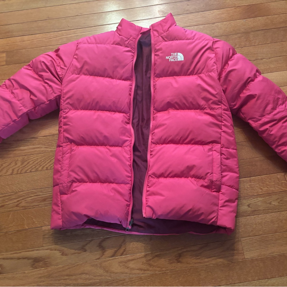 The North Face Kids Fuchsia Puffer Coat- reversible plum colored option